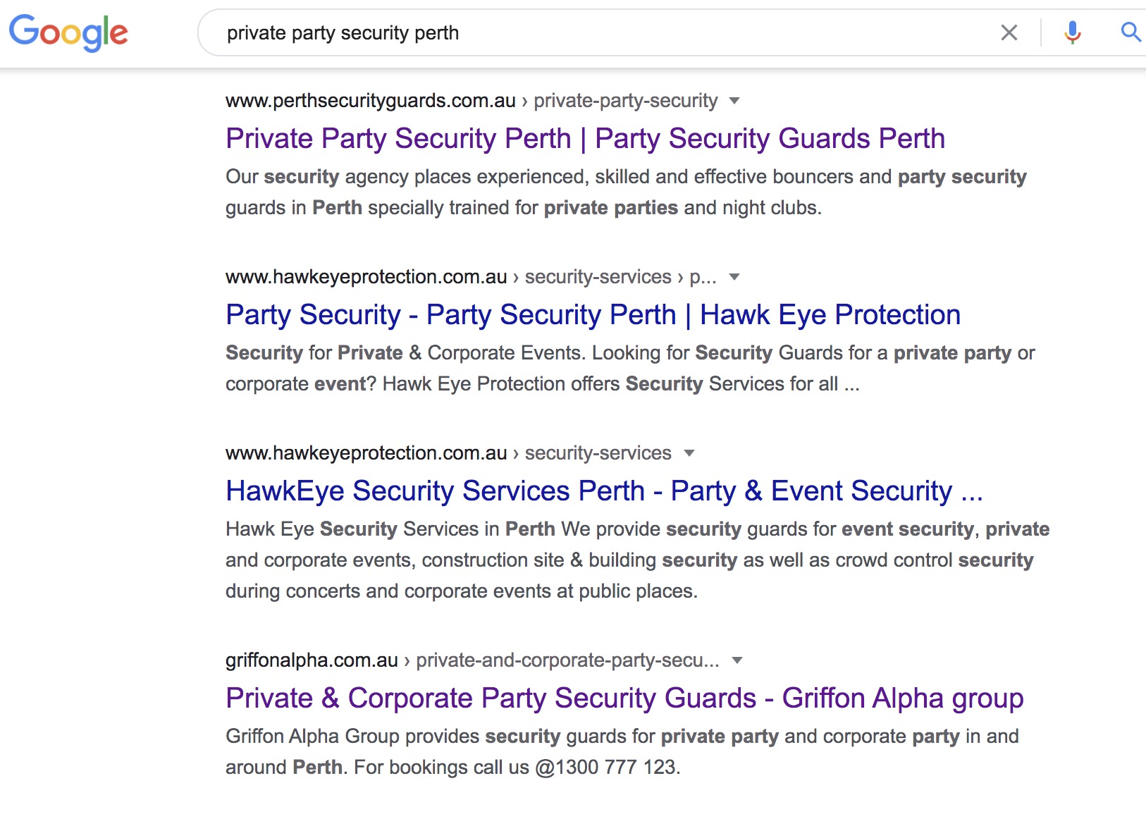 Perth Security Guards SEO result